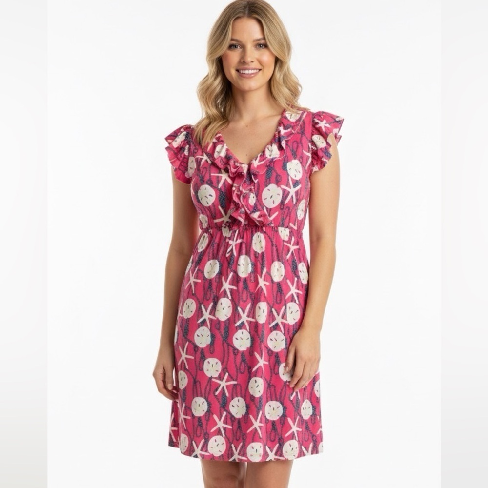 Tracy Negoshian pink starfish and sand dollar dress size medium